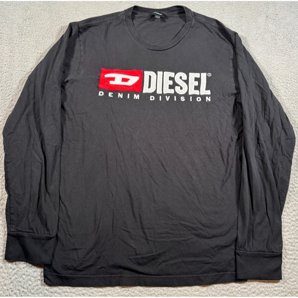 Diesel Denim Division Shirt Mens XL Black Long Sleeve‎ Pullover Graphic Logo